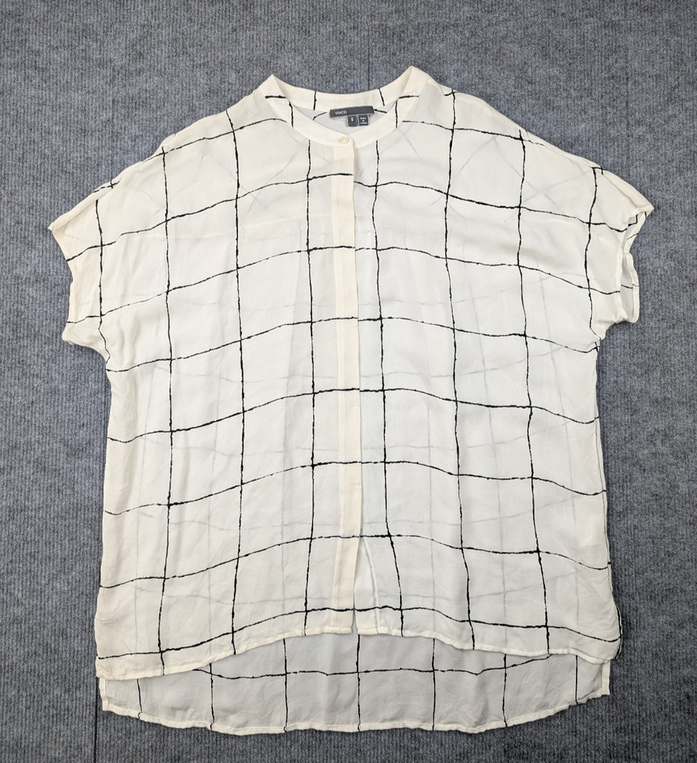 Vince Silk Blouse Womens Small Check Windowpane Camp Button Relaxed Old Money - Picture 1 of 7